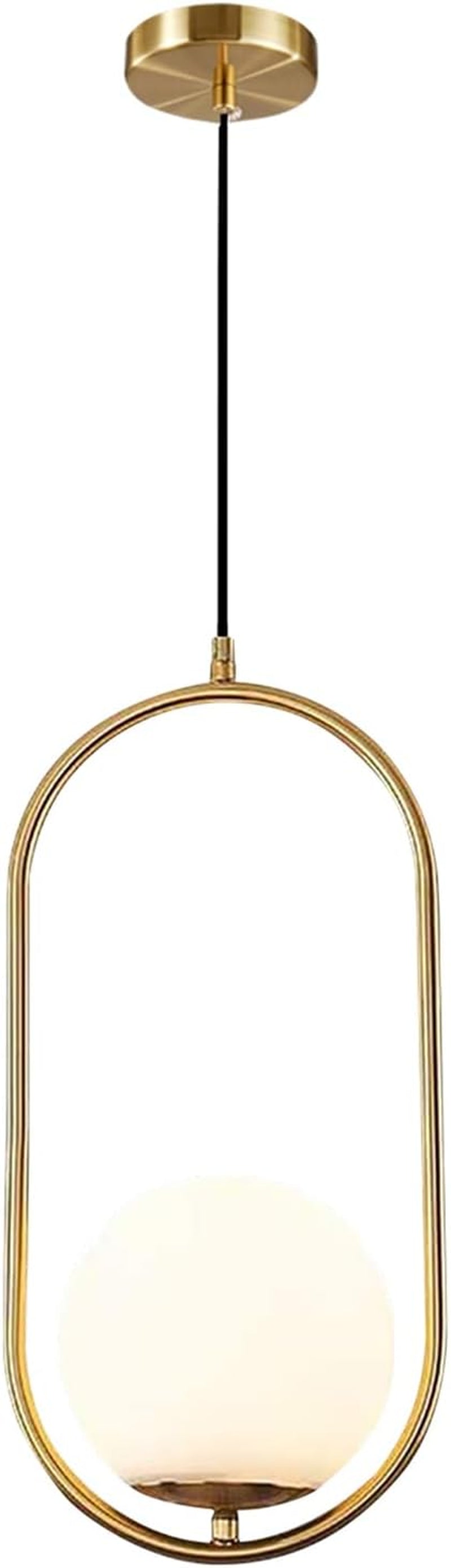 Modern 1-Light Glass Globe Pendant Light Fixture Gold and White Pendant Hanging Lamp Mid Century Minimalist Brushed Brass Pendant Lighting for Kitchen Island Bathroom (7.9”-Small)